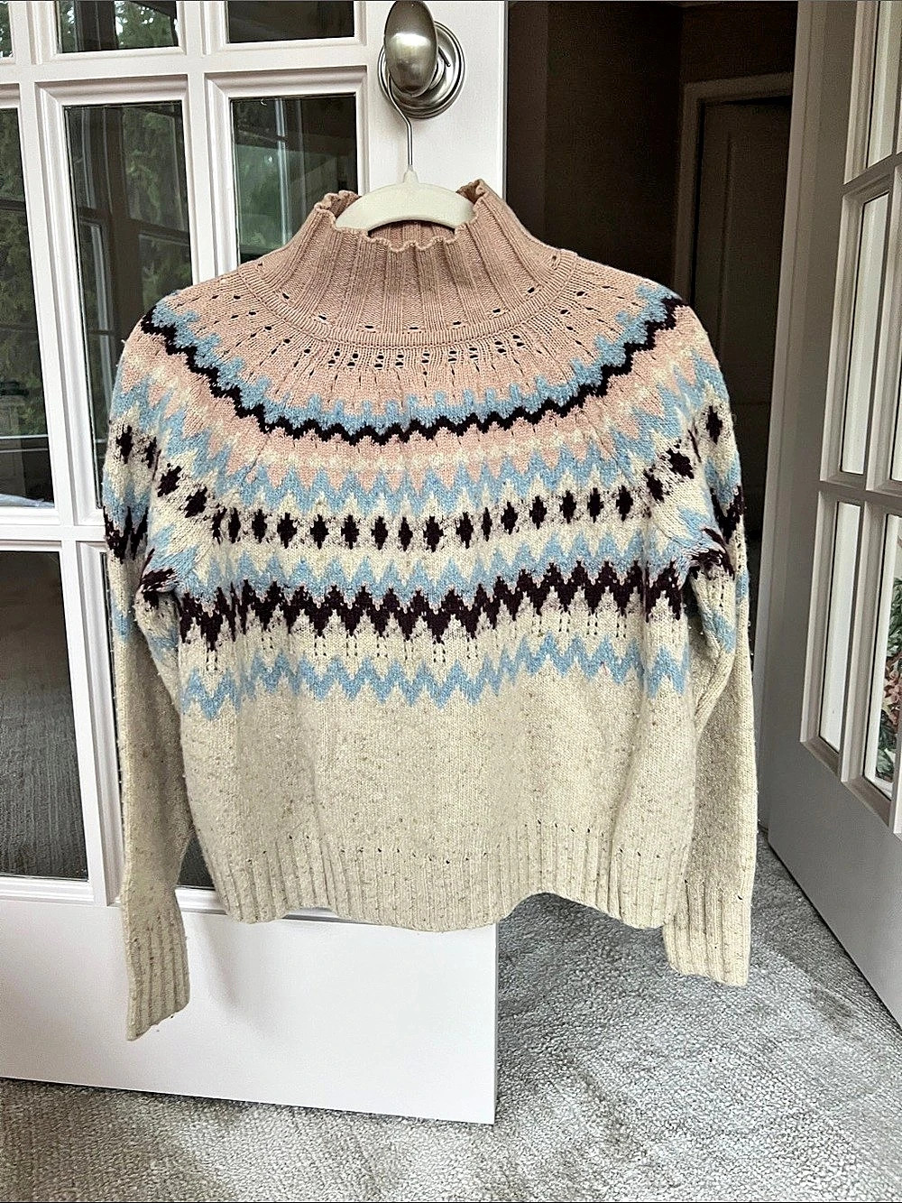 Fair Isle Turtleneck Sweater in Cream & Blue rebecca Taylor